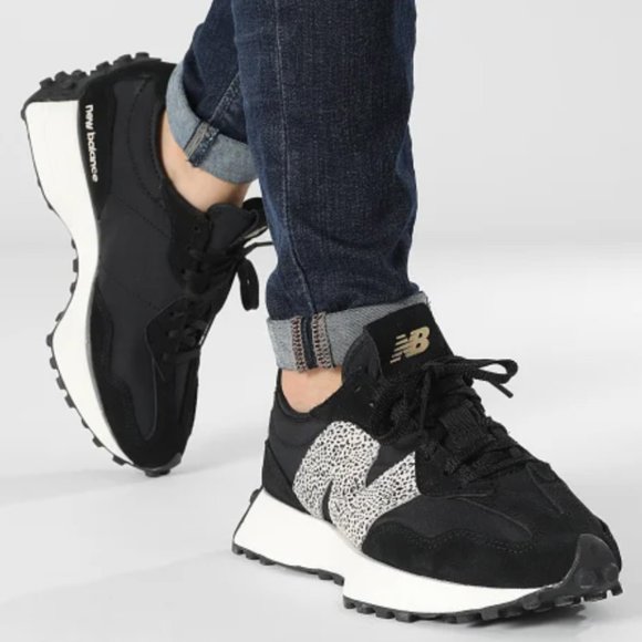 New Balance 327 Animal Print Logo Casual Women Sneakers Black Leopard various sz - Picture 2 of 11